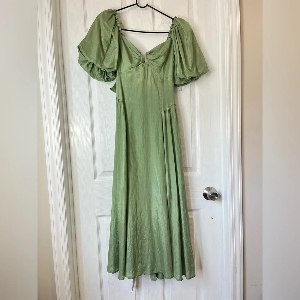Abercrombie & Fitch Hardware Drama Puff Sleeve green Maxi Dress size SP
